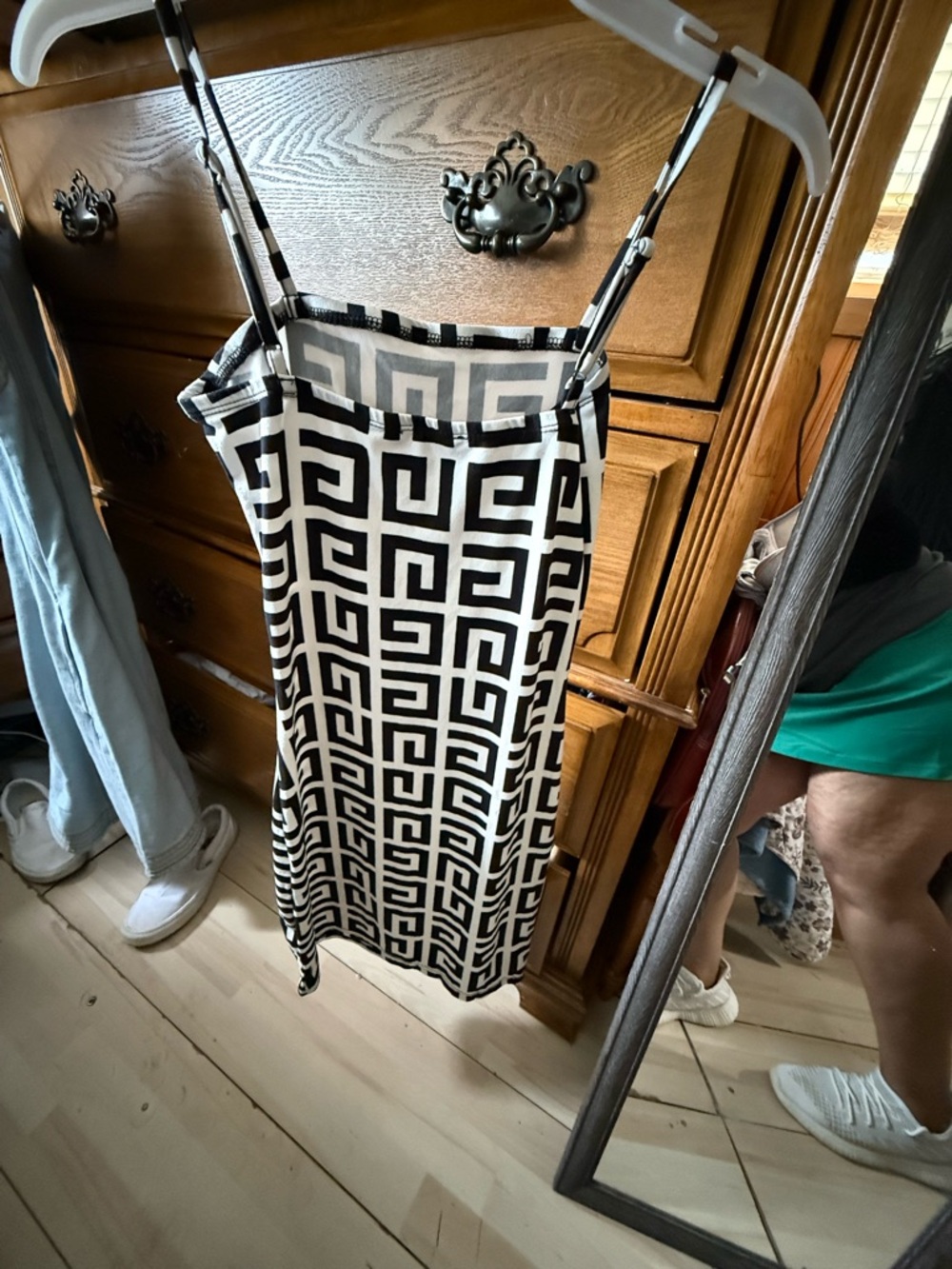 SHEIN Black & White Geometric Maxi Slip Dress